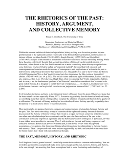 The Rhetorics of the Past: History, Argument, and Collective Memory