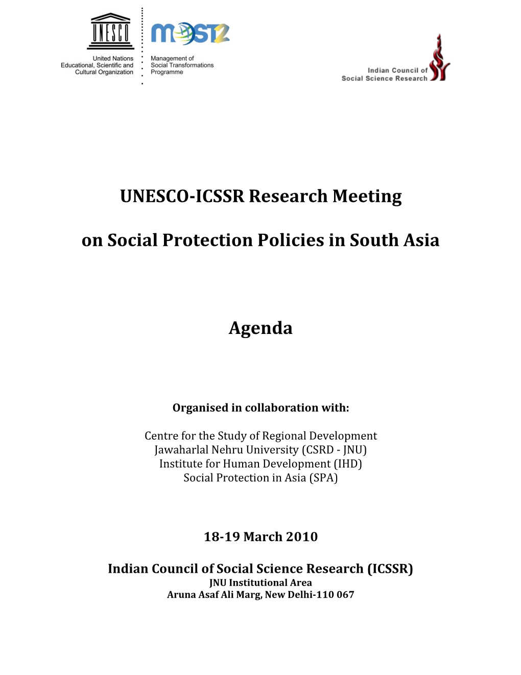 ICSSR Research Meeting on Social Protection Policies in South Asia