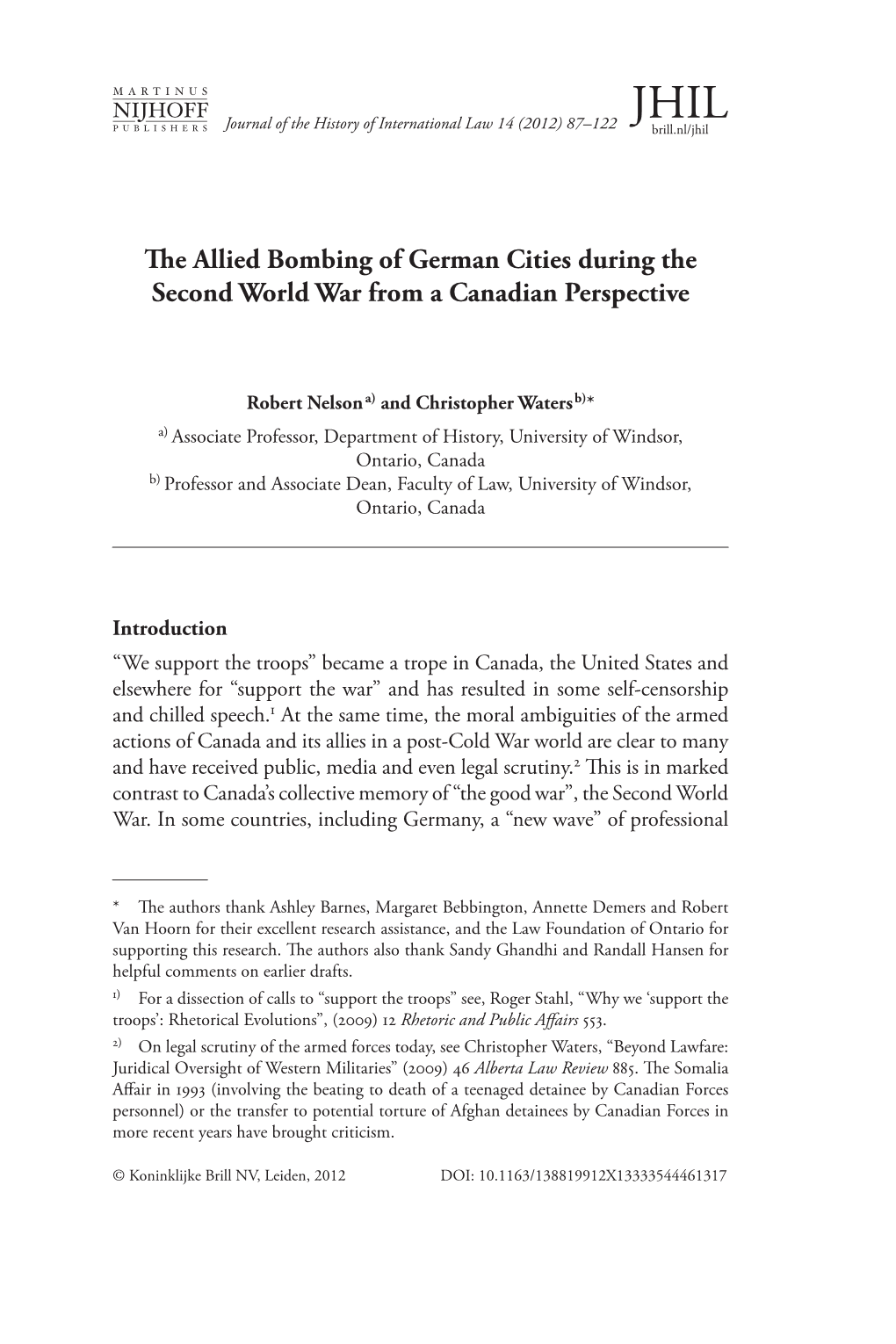 The Allied Bombing of German Cities During the Second World War from a Canadian Perspective
