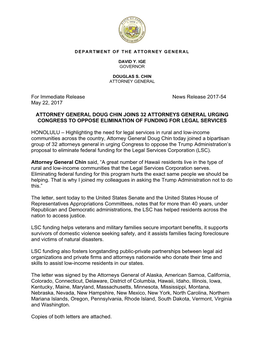 Attorney General Doug Chin Joins 32 Attorneys General Urging Congress to Oppose Elimination of Funding for Legal Services