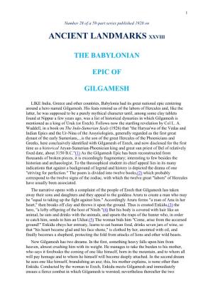 Ancient Landmarks Xxviii the Babylonian Epic of Gilgamesh