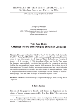 Trần Đức Thảo: a Marxist Theory of the Origins of Human Language