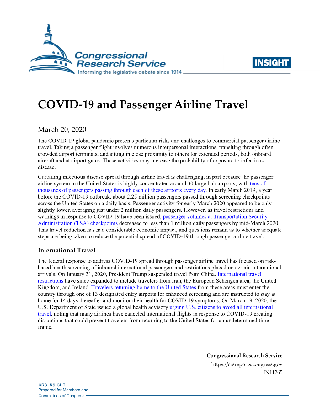 COVID-19 and Passenger Airline Travel