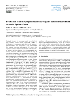 Evaluation of Anthropogenic Secondary Organic Aerosol Tracers from Aromatic Hydrocarbons