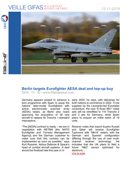 Berlin Targets Eurofighter AESA Deal and Top-Up Buy 2019 - 11 - 07