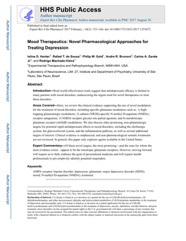 Mood Therapeutics: Novel Pharmacological Approaches for Treating Depression