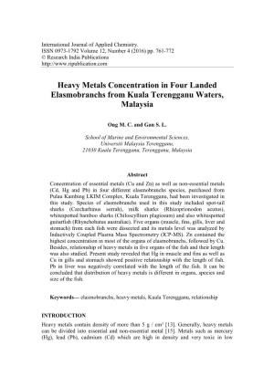 Heavy Metals Concentration in Four Landed Elasmobranchs from Kuala Terengganu Waters, Malaysia