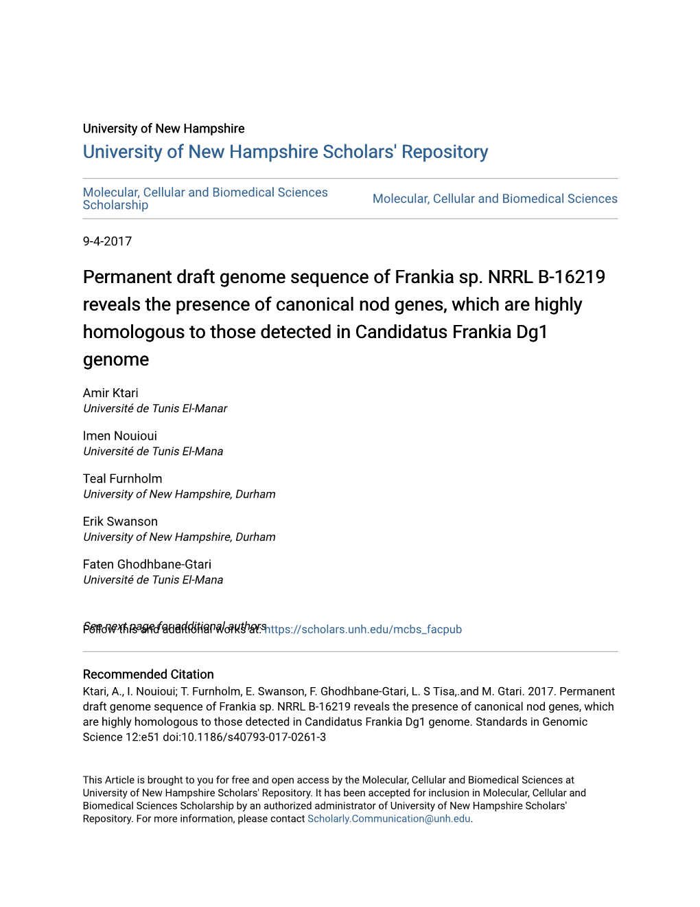 Permanent Draft Genome Sequence of Frankia Sp. NRRL B-16219 Reveals