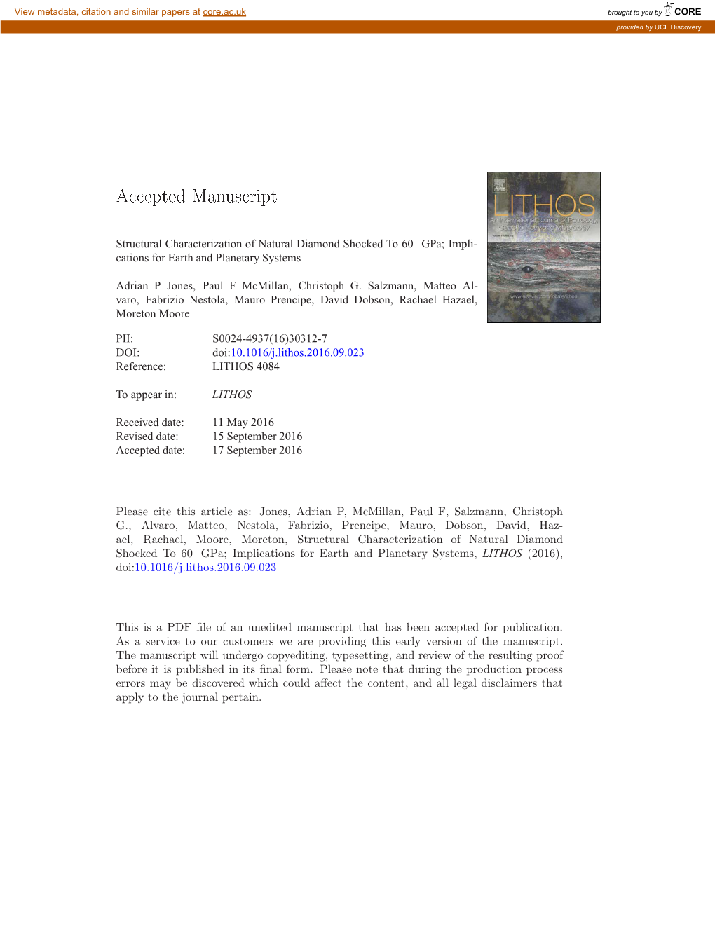 Structural Characterization of Natural Diamond Shocked to 60Gpa