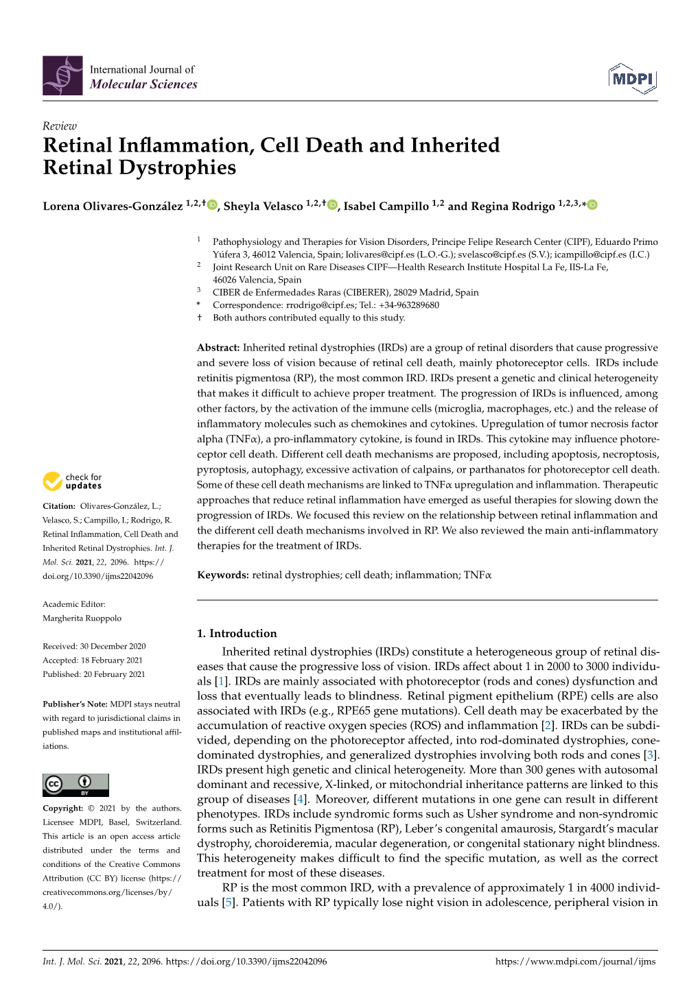 Retinal Inflammation, Cell Death and Inherited Retinal Dystrophies