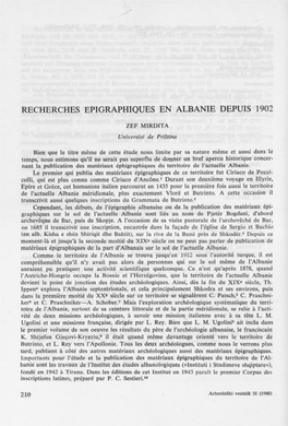 Recherches Epigraphiques En Albanie Depuis 1902