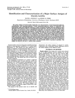 Identification and Characterization of a Major Surface Antigen of Giardia Lamblia DAVID A