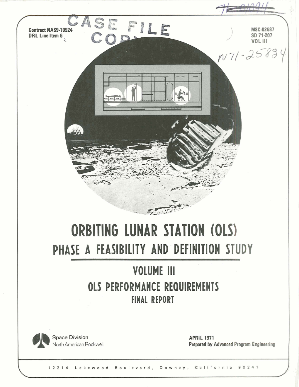 ORBITING LUNAR STATION (015) PHASE a FEASIBILITY and DEFINITION STUDY VOLUME Ill OLS PERFORMANCE REQUIREMENTS FINAL REPORT