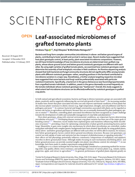 Leaf-Associated Microbiomes of Grafted Tomato Plants Hirokazu Toju 1,2, Koji Okayasu3 & Michitaka Notaguchi2,3