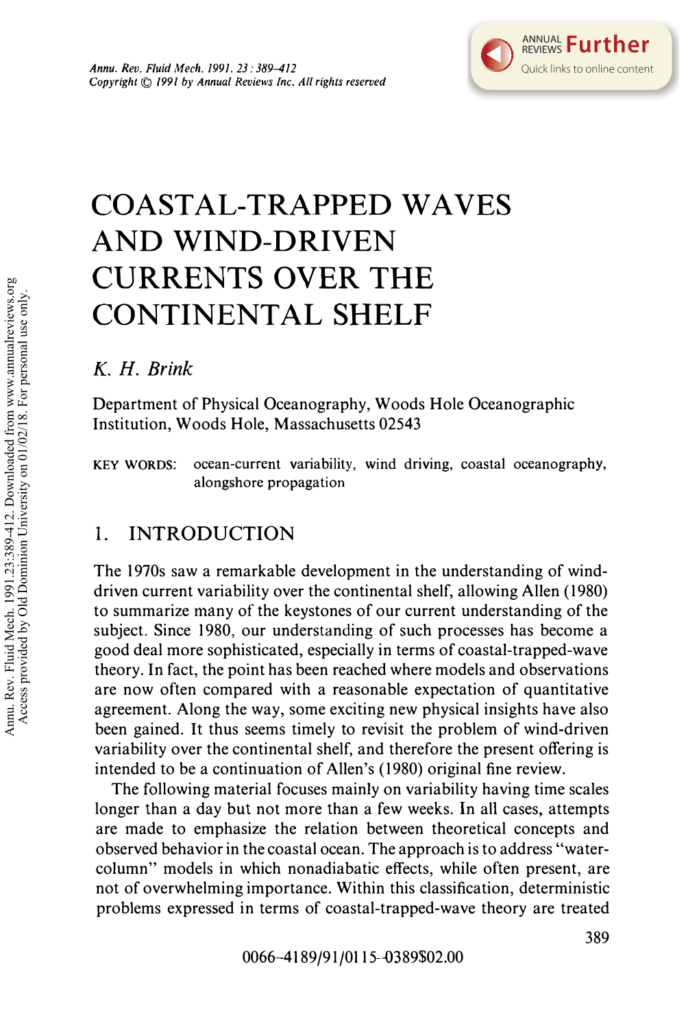 Coastal-Trapped Waves and Wind-Driven Currents Over the Continental Shelf