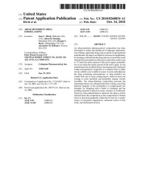 (12) Patent Application Publication (10) Pub. No.: US 2010/0260834 A1 Hirsh Et Al