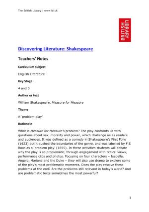 Discovering Literature Teachers' Notes: Shakespeare, Measure For