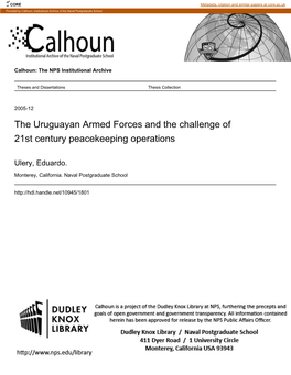 The Uruguayan Armed Forces and the Challenge of 21St Century Peacekeeping Operations