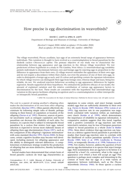 How Precise Is Egg Discrimination in Weaverbirds?