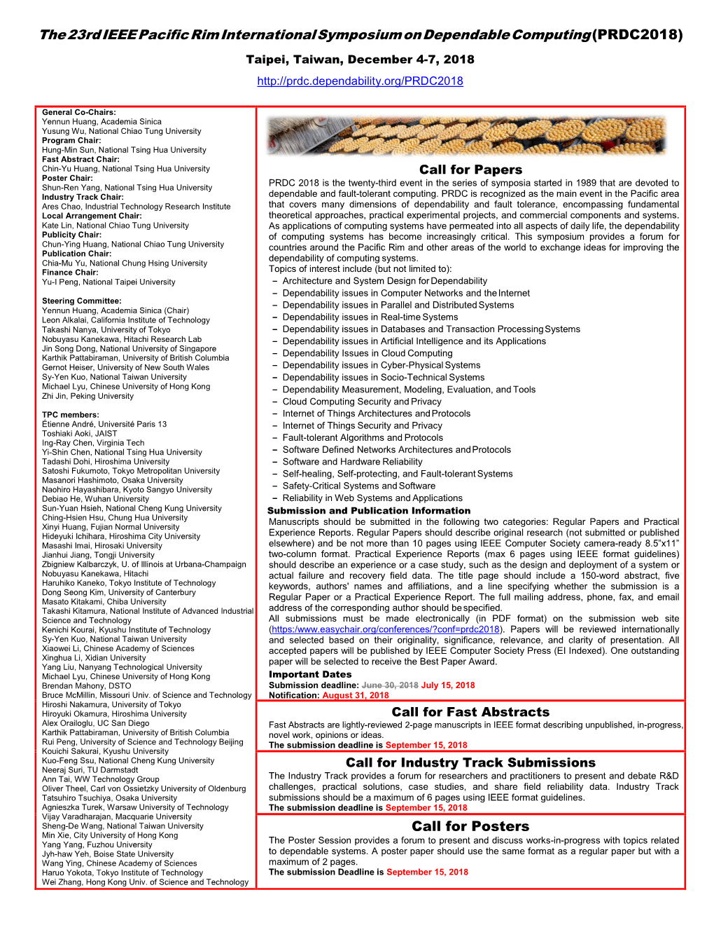 The 23Rd IEEE Pacific Rim International Symposium on Dependable Computing (PRDC2018) Call for Posters