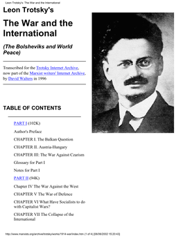 Leon Trotsky's: the War and the International Leon Trotsky's the War and the International