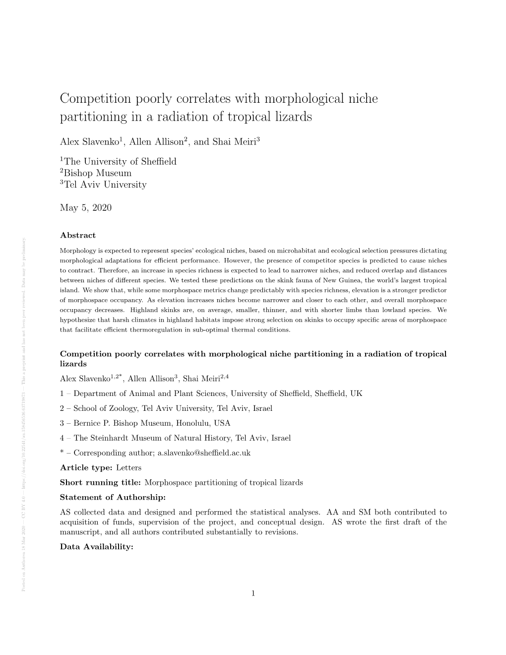 Competition Poorly Correlates with Morphological Niche Partitioning In