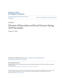 Division of Humanities and Social Sciences Spring 2019 Newsletter Bridgewater College