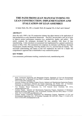 The Path from Lean Manufacturing to Lean Construction: Implementation and Evaluation of Lean Assembly