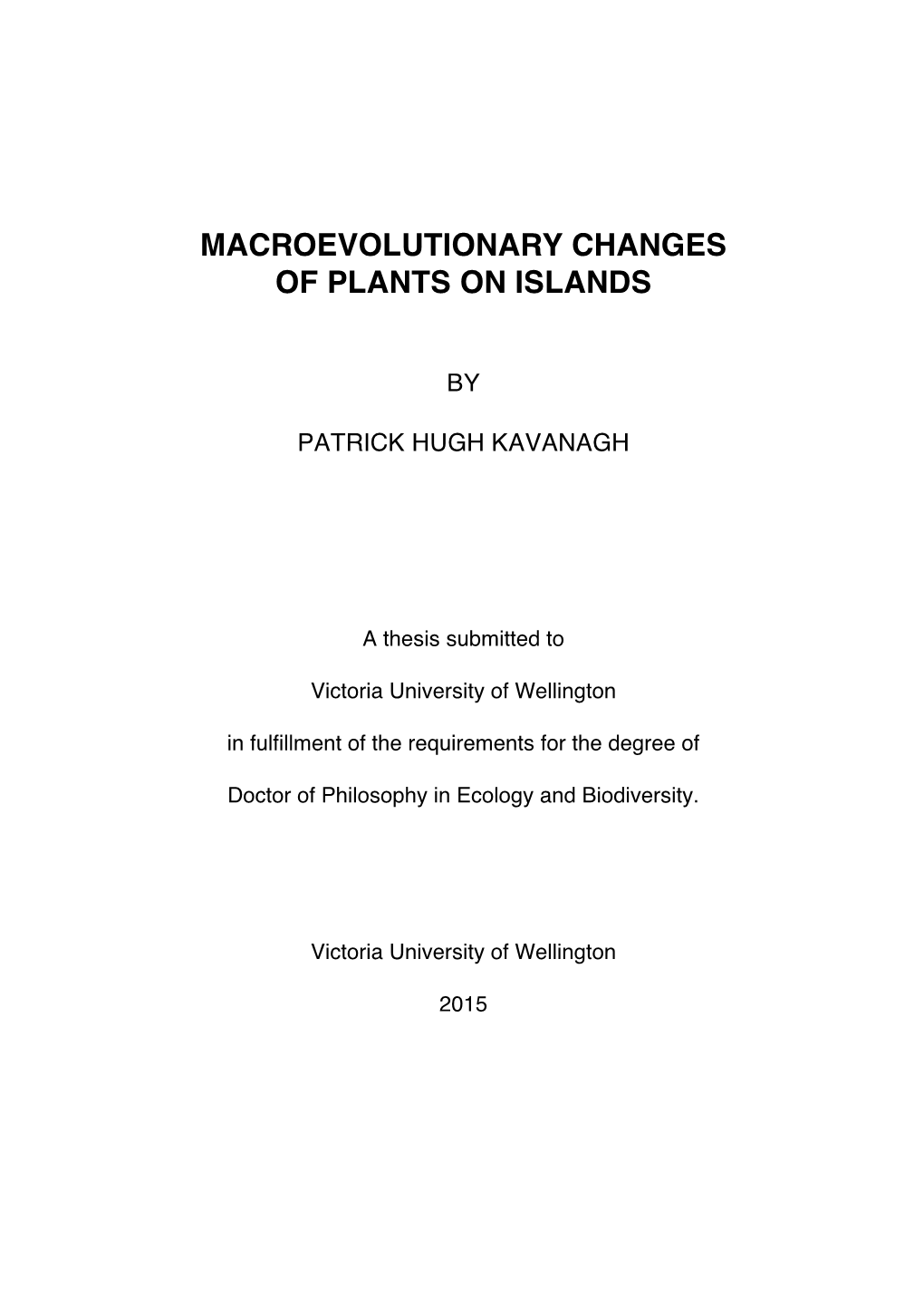 Macroevolutionary Changes of Plants on Islands