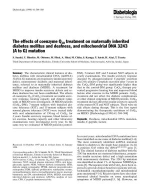 The Effects of Coenzyme Q10 Treatment on Maternally Inherited Diabetes Mellitus and Deafness, and Mitochondrial DNA 3243 (A to G) Mutation
