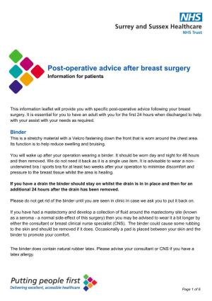 Post-Operative Advice After Breast Surgery Information for Patients