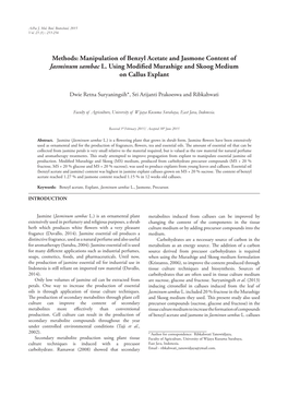 Manipulation of Benzyl Acetate and Jasmone Content of Jasminum Sambac L