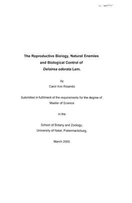 The Reproductive Biology, Natural Enemies and Biological Control of Delairea Odorata Lem