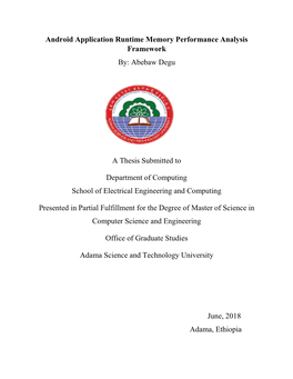 Abebaw Degu a Thesis Submitted to Department of Computing