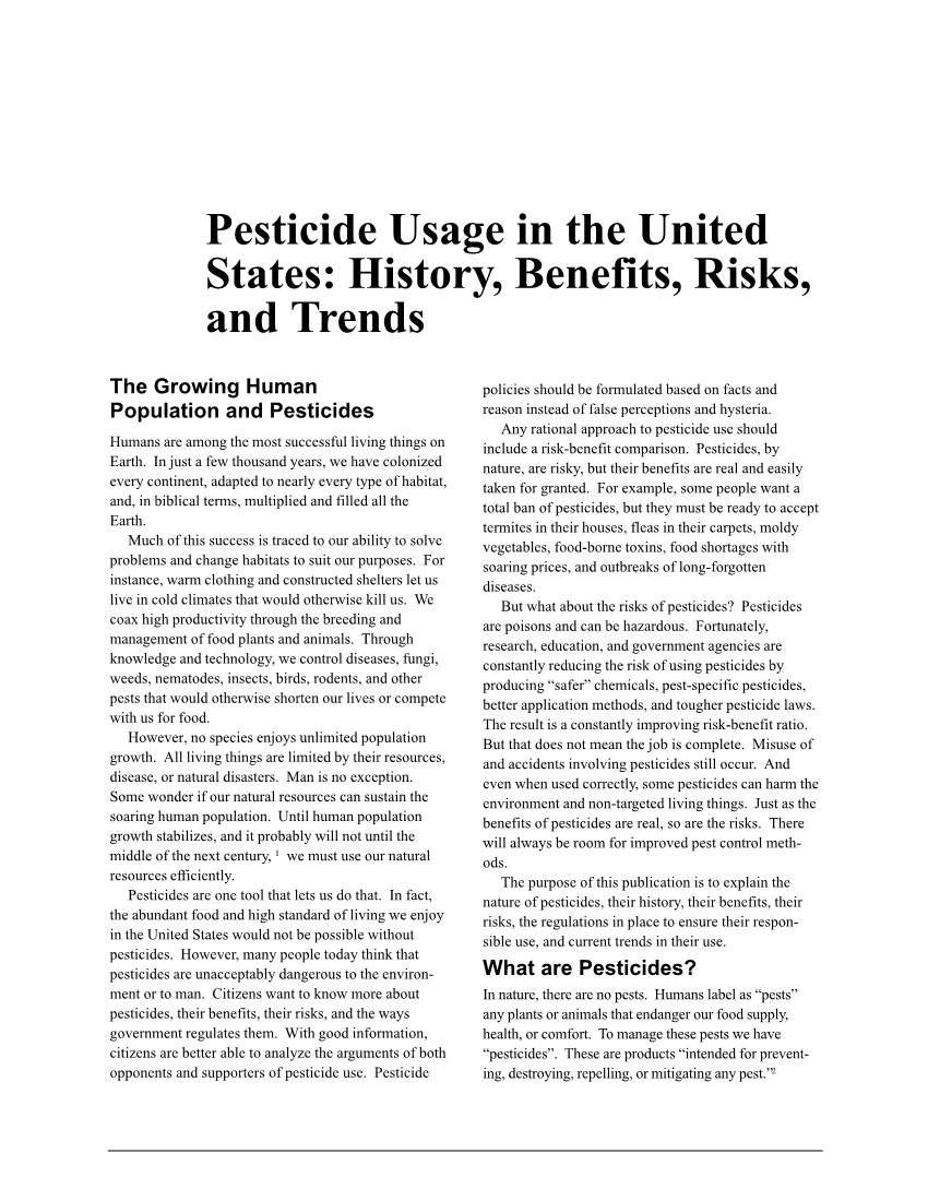 Pesticide Usage in the United States: History, Benefits, Risks, and Trends