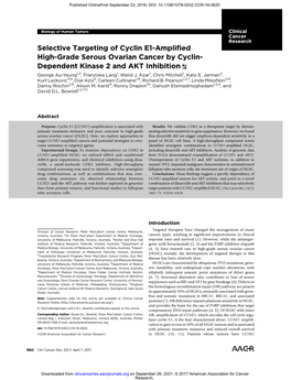 Selective Targeting of Cyclin E1-Amplified High-Grade Serous Ovarian Cancer by Cyclin-Dependent Kinase 2 and AKT Inhibition