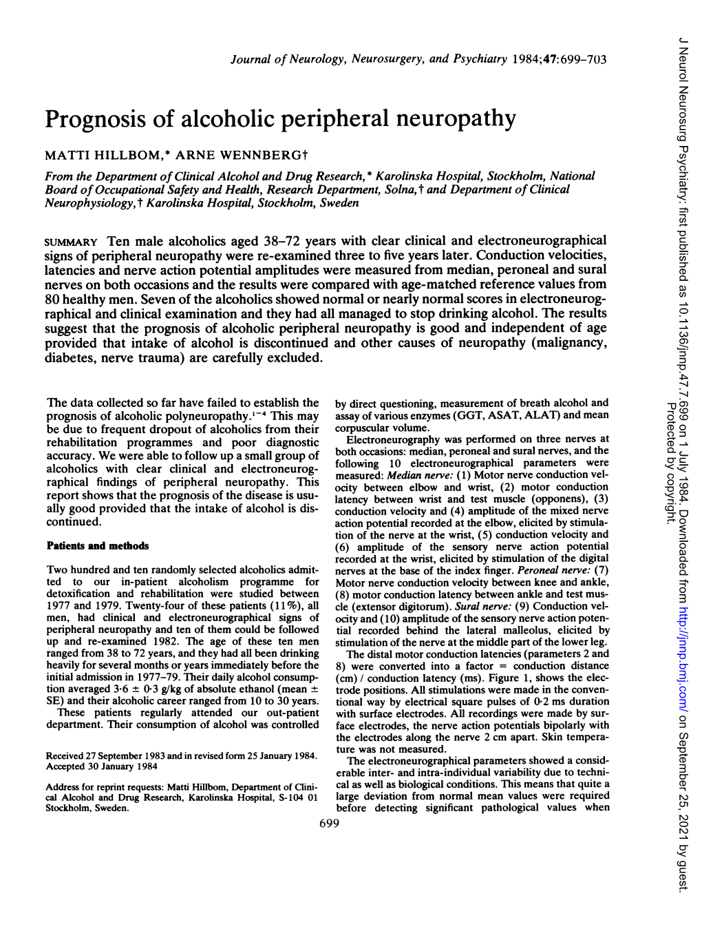 Prognosis of Alcoholic Peripheral Neuropathy