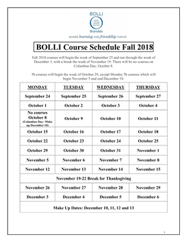 BOLLI Fall 2018 Course Catalog