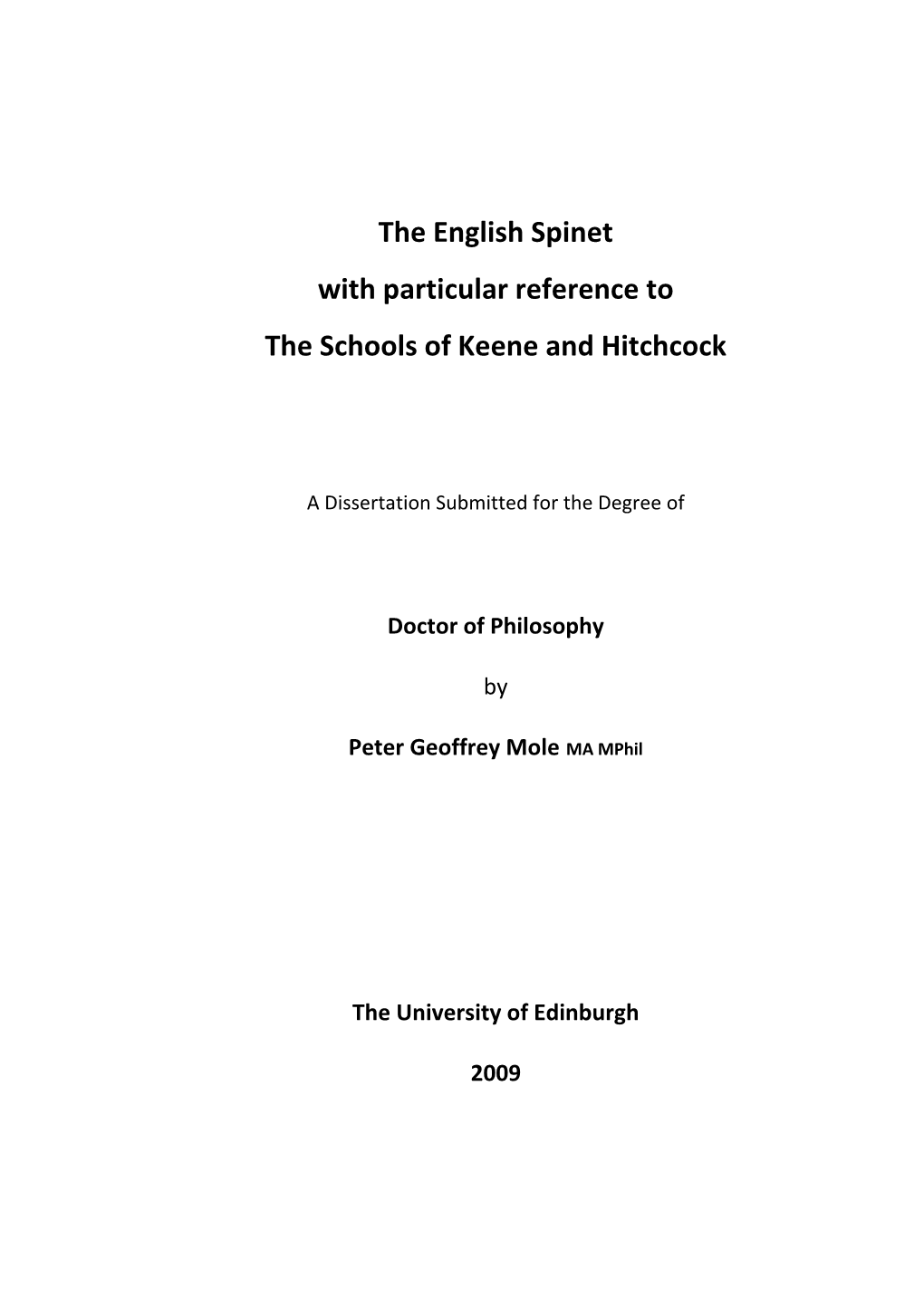 The English Spinet with Particular Reference to the Schools of Keene and Hitchcock