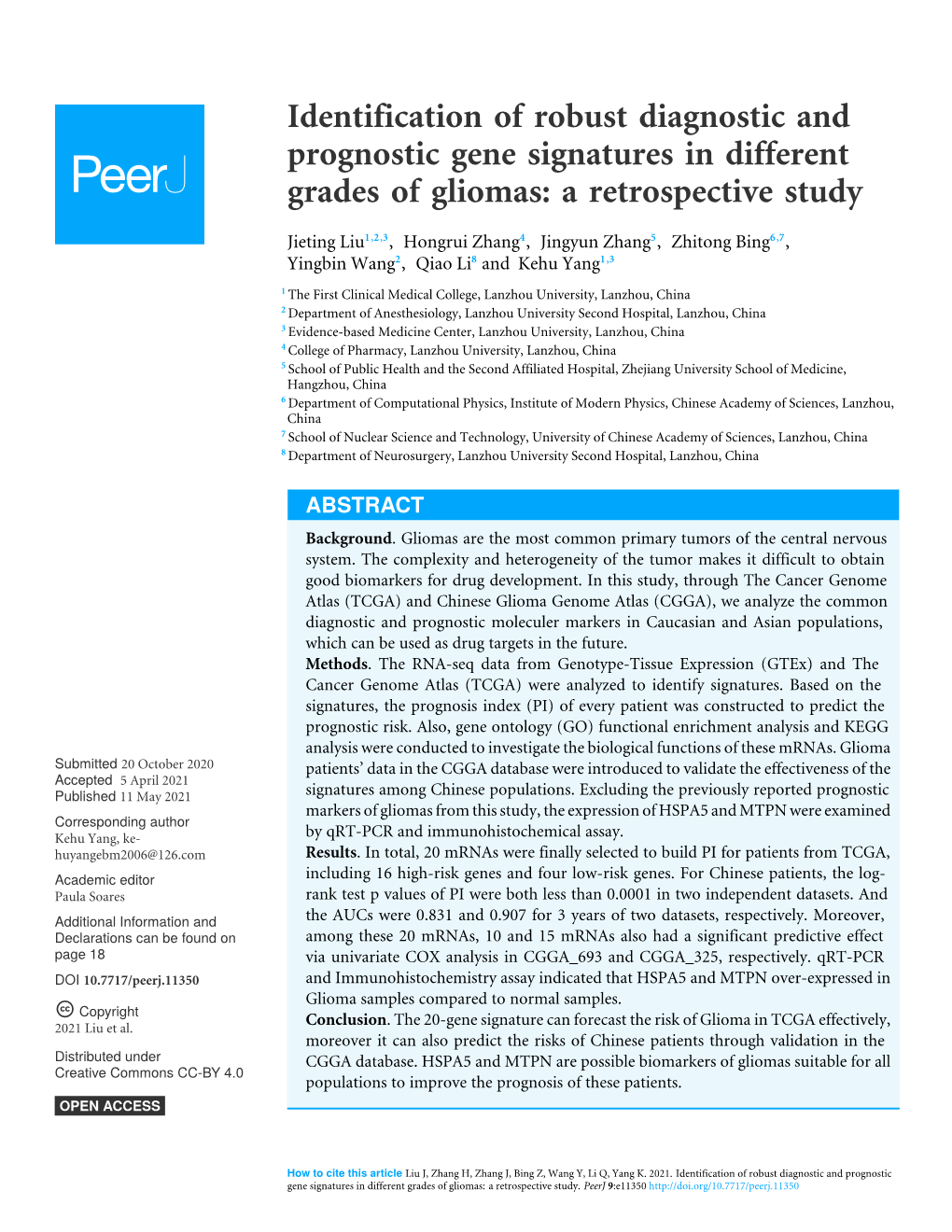Identification of Robust Diagnostic and Prognostic Gene Signatures in Different Grades of Gliomas: a Retrospective Study