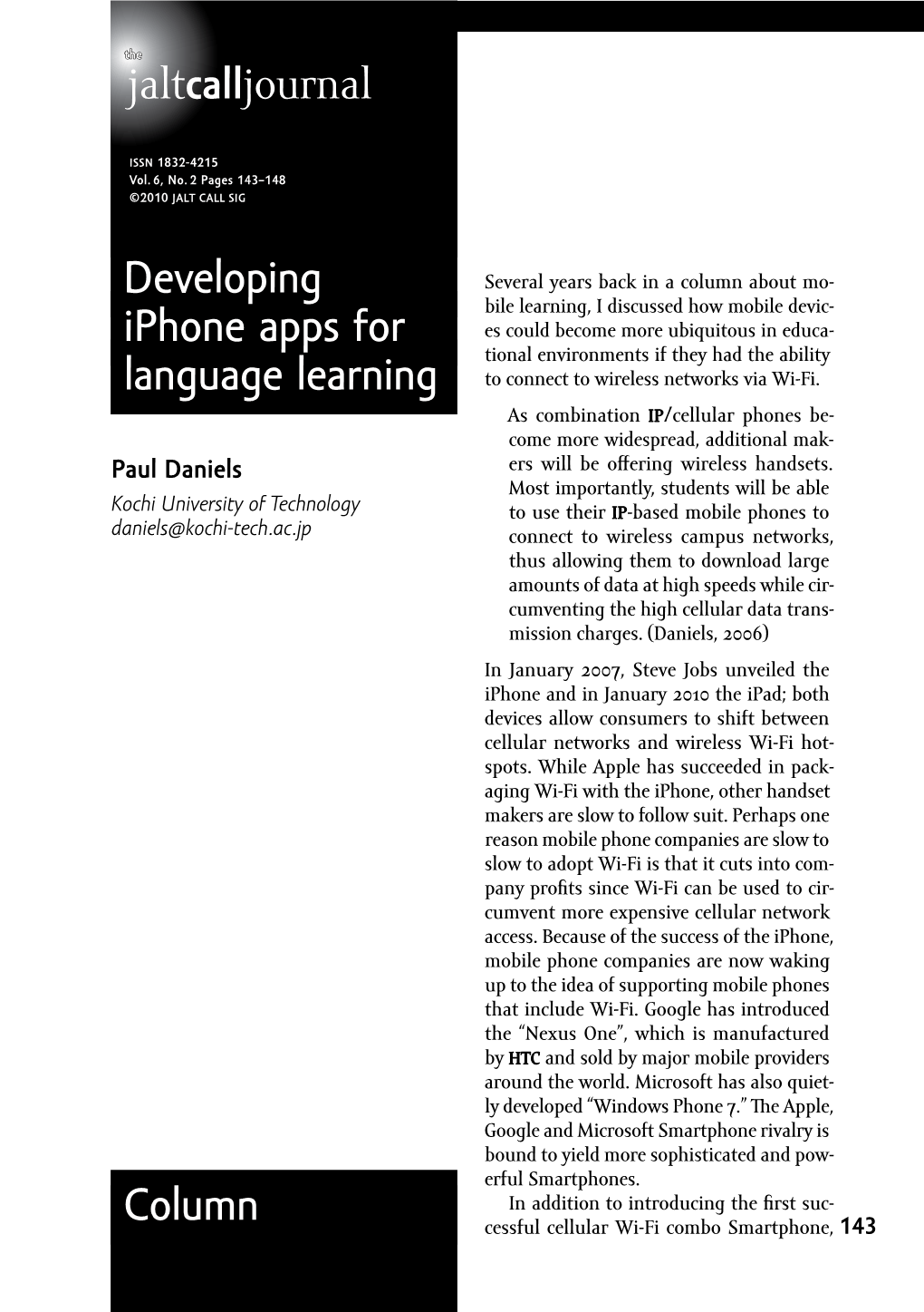 Developing Iphone Apps for Language Learning Column