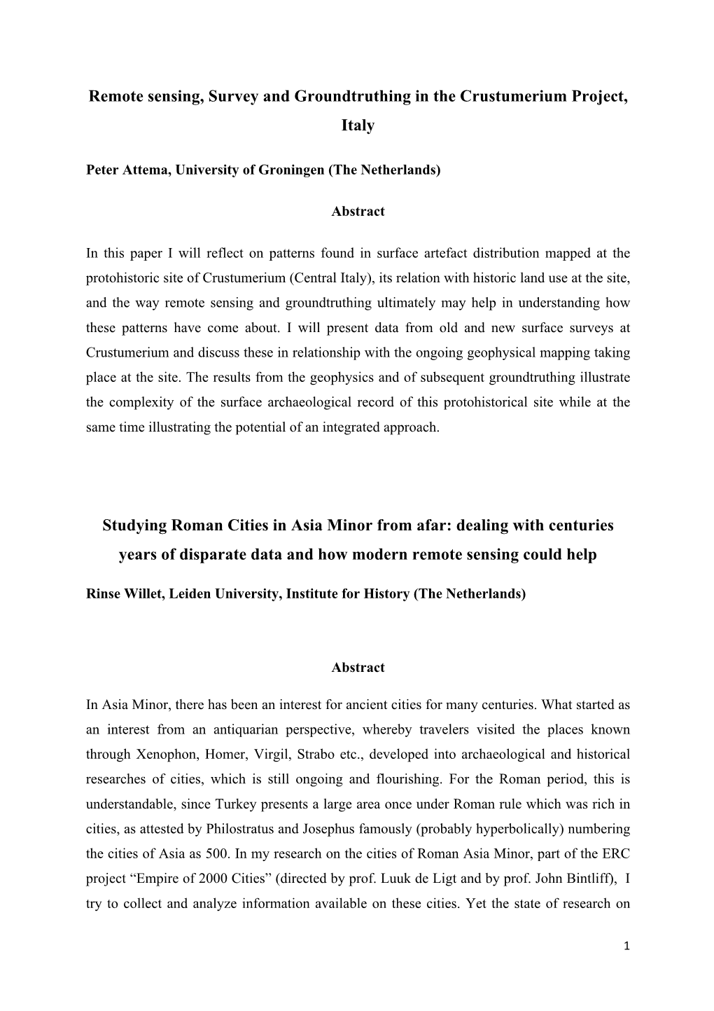 Remote Sensing, Survey and Groundtruthing in the Crustumerium Project, Italy