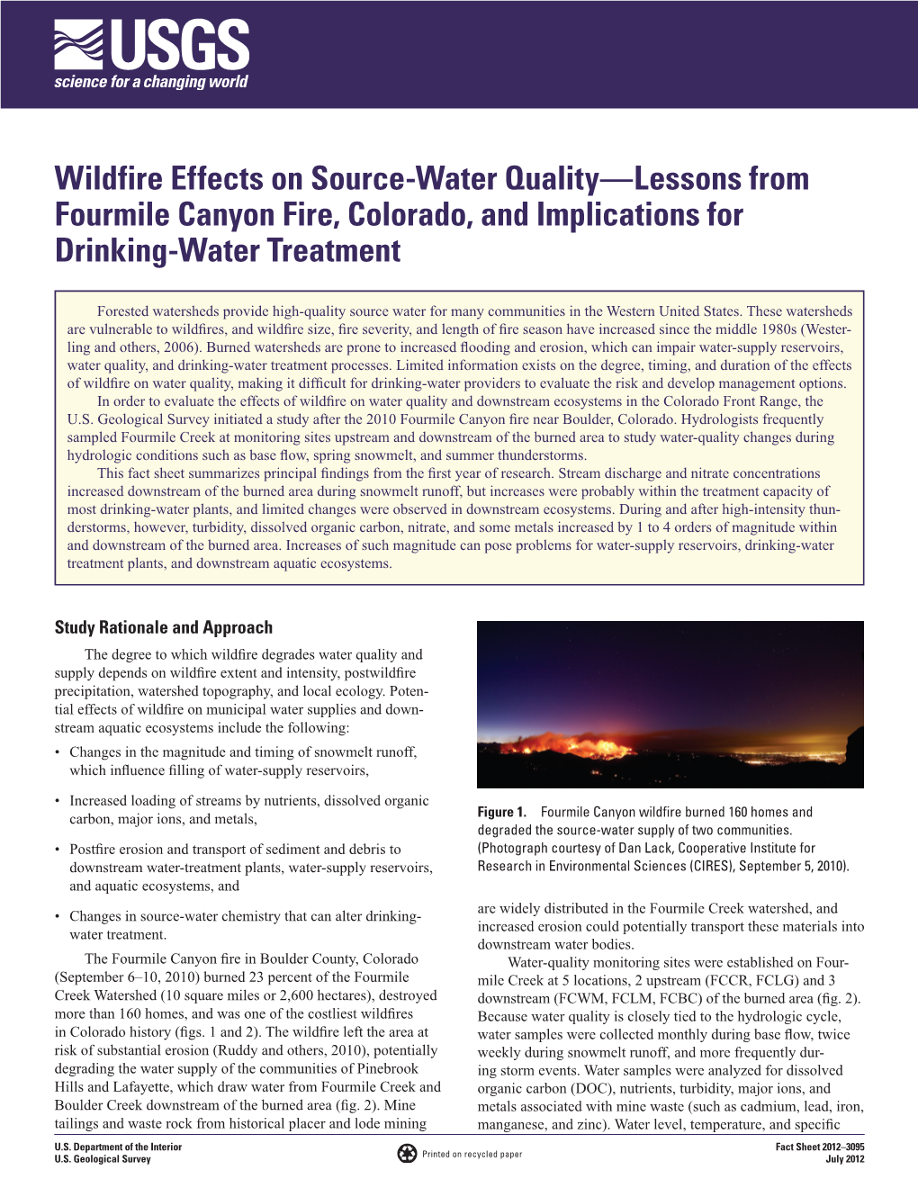 Wildfire Effects on Source-Water Quality—Lessons from Fourmile Canyon Fire, Colorado, and Implications for Drinking-Water Treatment