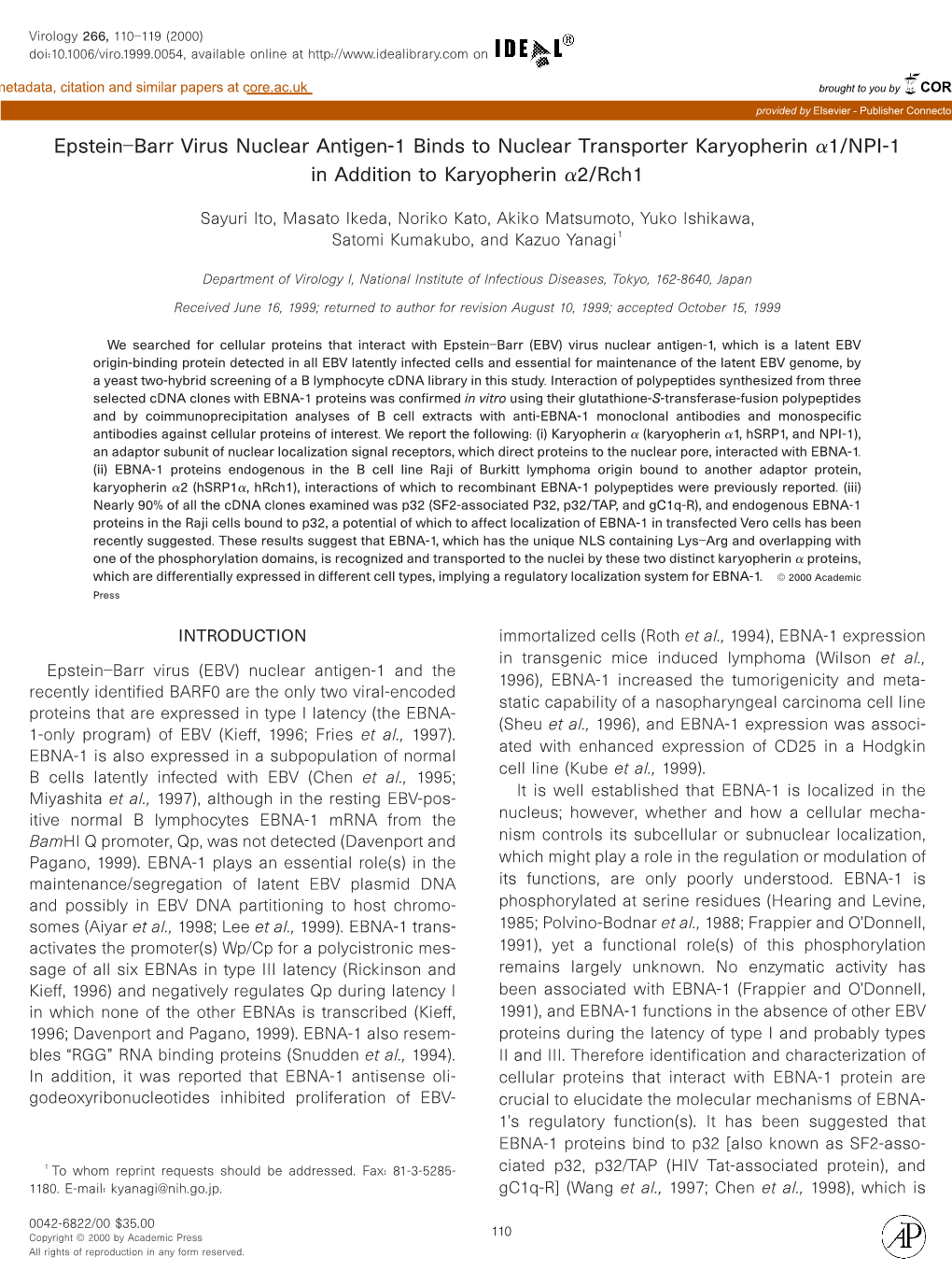 Epstein-Barr Virus Nuclear Antigen-1 Binds to Nuclear Transporter