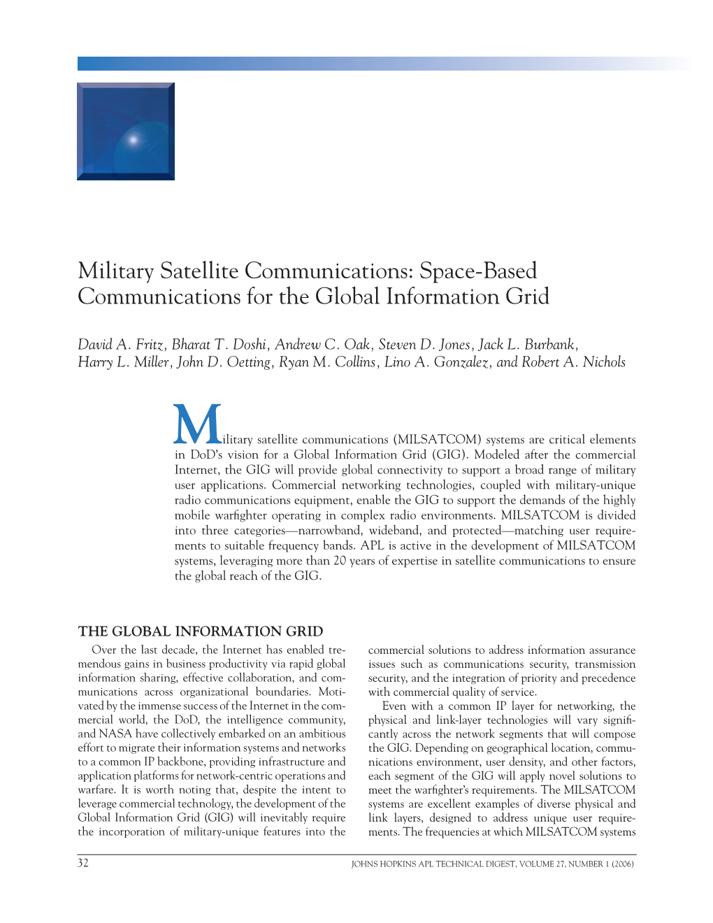 Military Satellite Communications: Space-Based Communications for the Global Information Grid