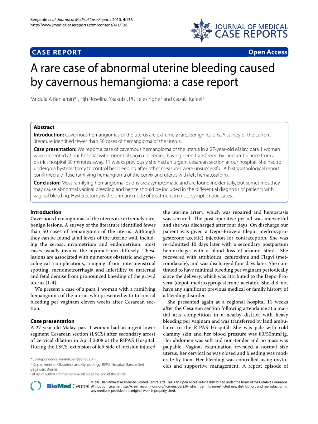 A Rare Case of Abnormal Uterine Bleeding Caused By