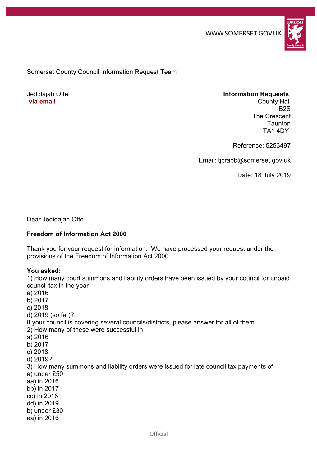 Official Somerset County Council Information Request Team