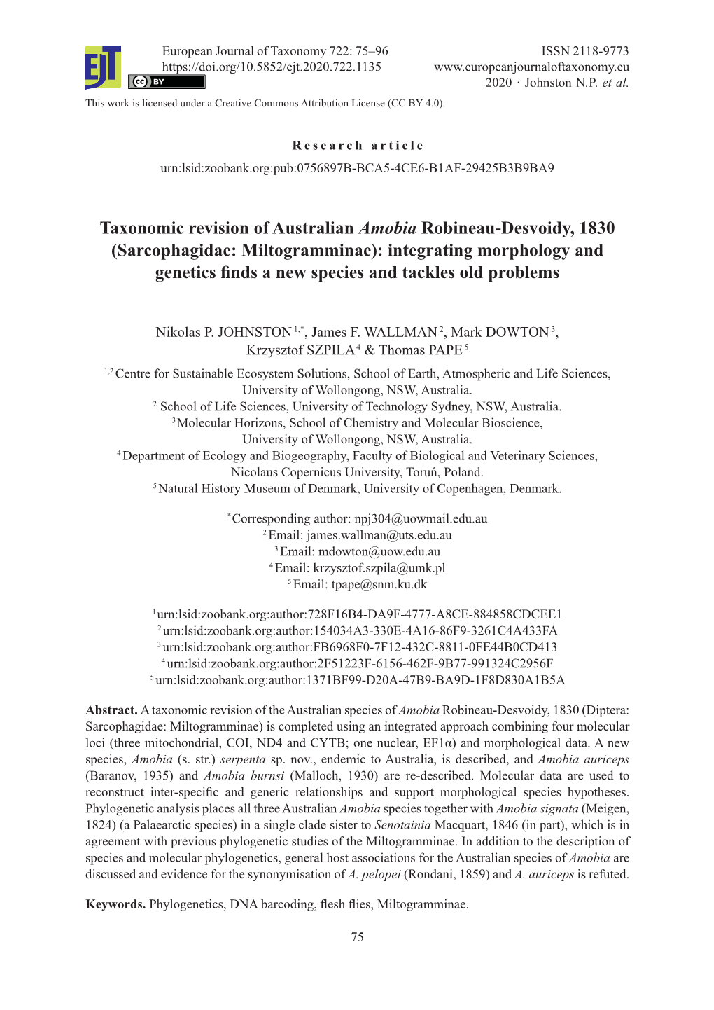 Taxonomic Revision of Australian Amobia Robineau-Desvoidy, 1830