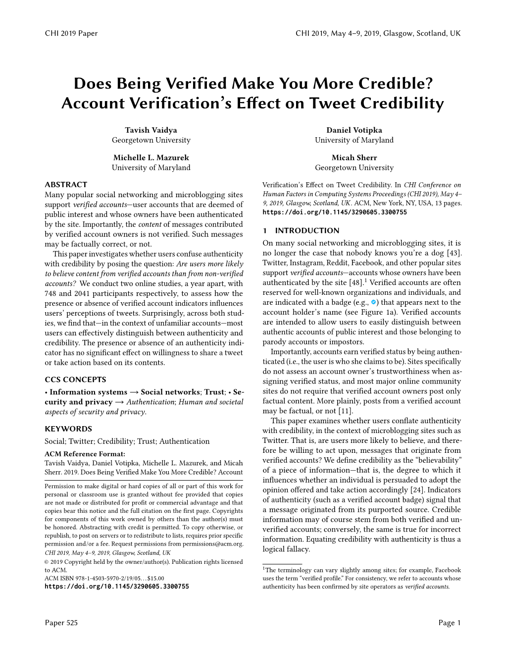 Account Verification's Effect on Tweet Credibility