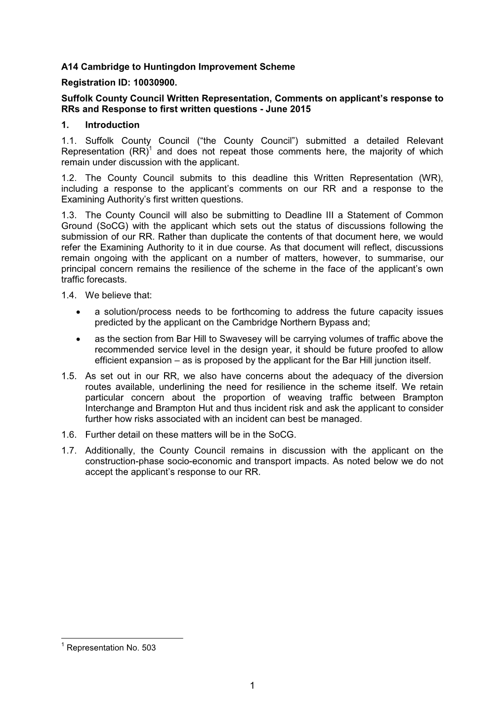 1 A14 Cambridge to Huntingdon Improvement Scheme Registration ID